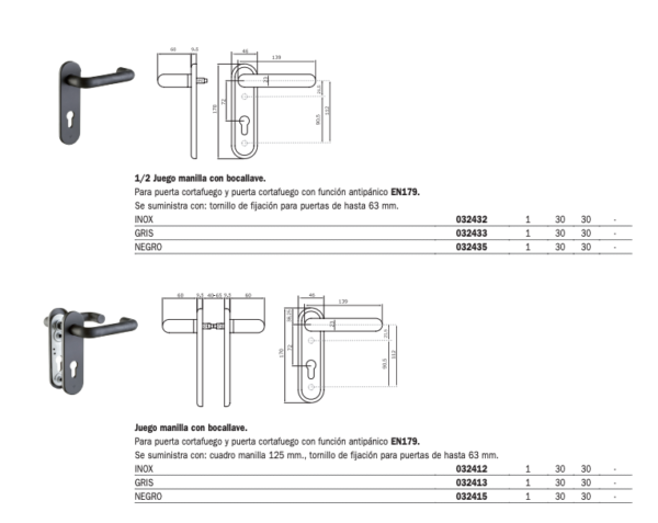 JUEGO DE MANIJAS P1 BOCA LLAVE CORTAFUEGO