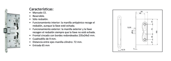 CERRADURA CORTAFUEGO CON FUNCION ANTIPANICO CR3