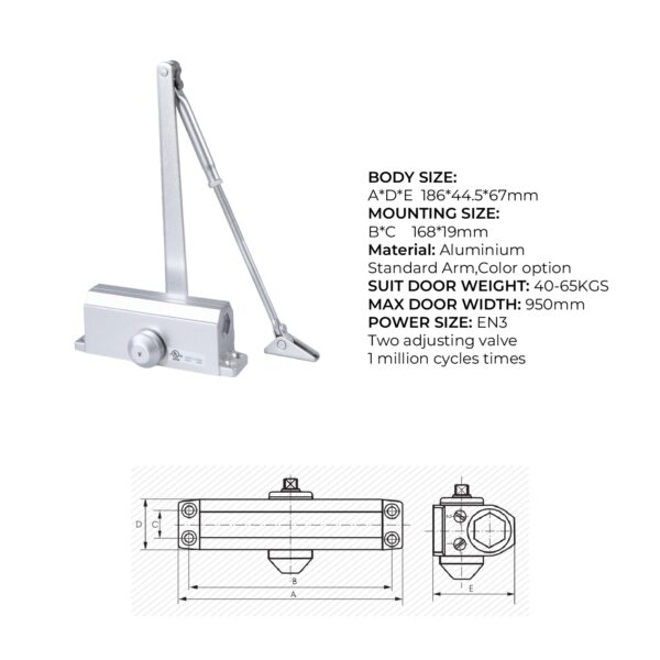 CIERRA PUERTA TS603 AEREO PESO MAXIMO 40/65 KG UL 3 HORAS