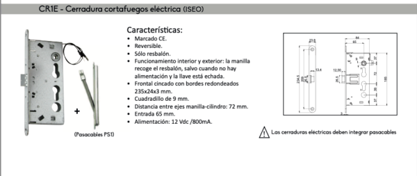 CERRADURA CORTAFUEGO ELECTRICA CR4E